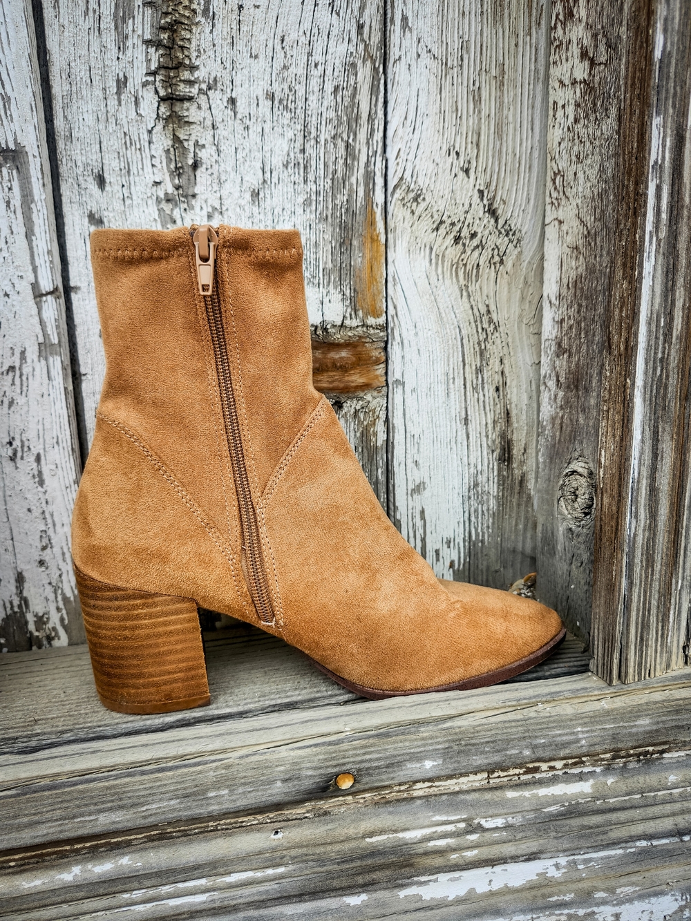 Dolce Vita Tayla Suede Ankle Boots Size 7.5 Camel Tan Leather Block Heel - Picture 2 of 8